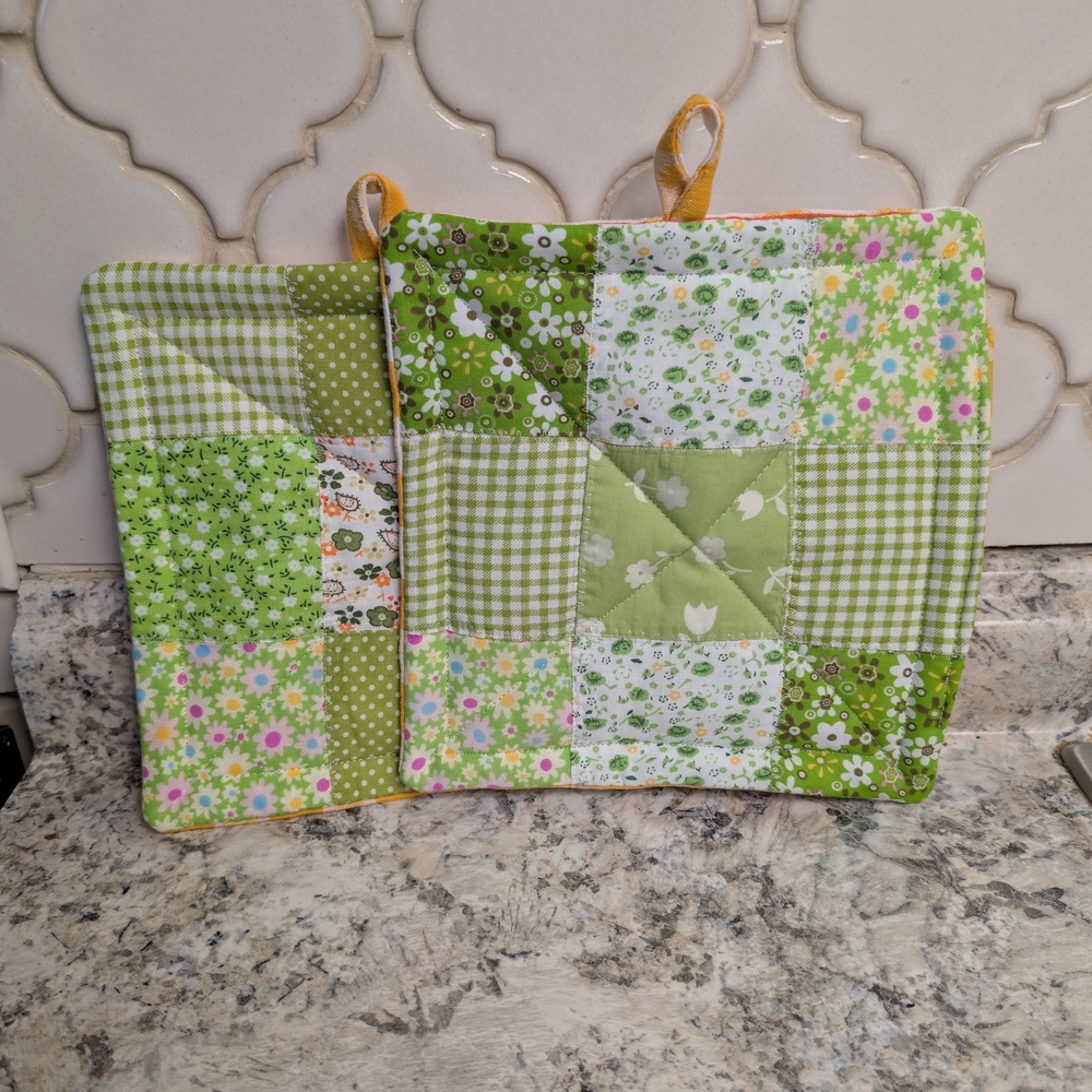 Green Patchwork Pot Holders